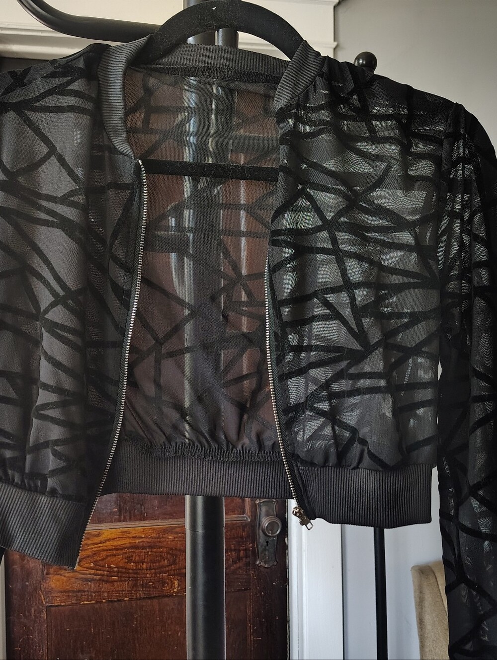 Sheer Black Patterned Bomber Jacket